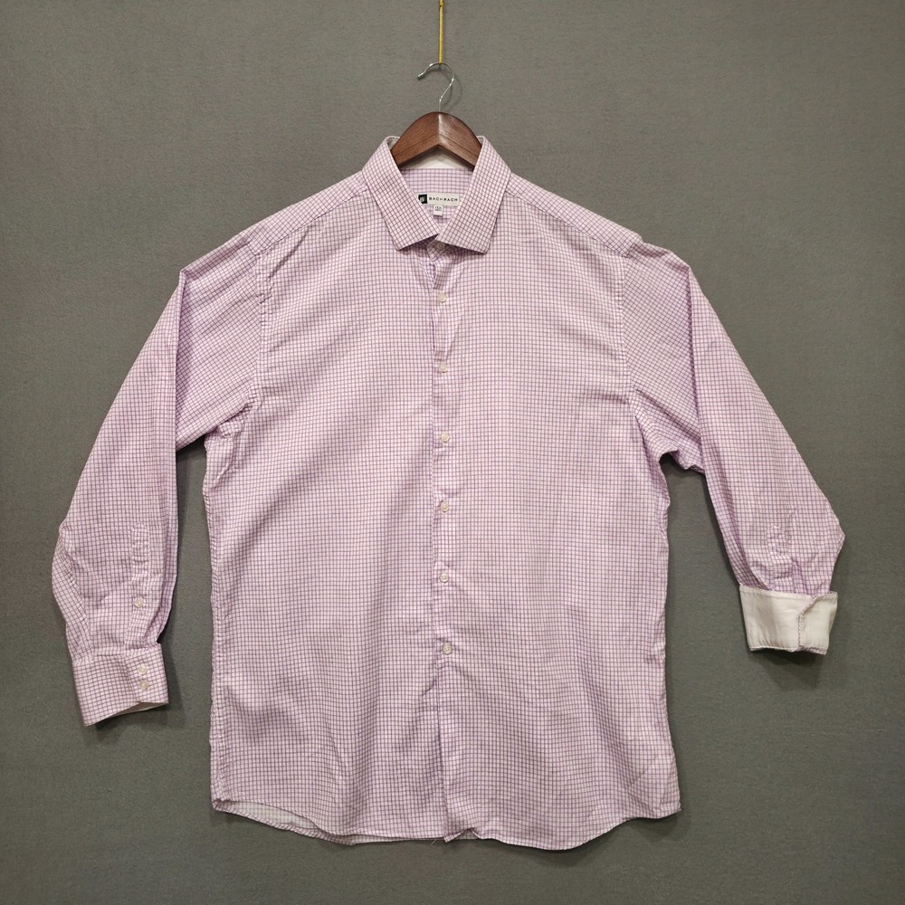 Bachrach Men's‎ Purple Long Sleeve Button Up Flip Cuff Dress Shirt Sz 17.5-34/35